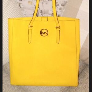 Michael Kors Bright Yellow Leather Tote with MK Medallion